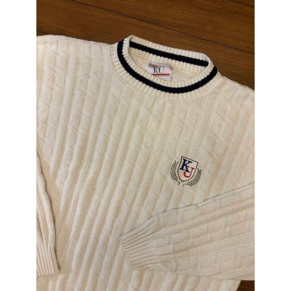 Vintage Kansas Jayhawks Cable Knit Sweater Mens XL KU Collection Preppy USA 90s